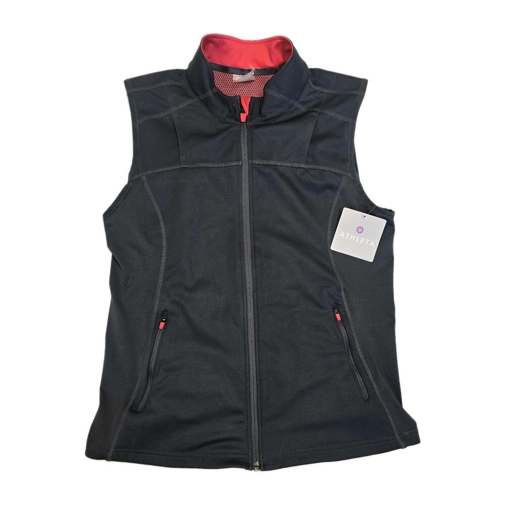Athleta Full Zip Cycling Vest Womens Large Black Pink Reflective Pockets 861828
